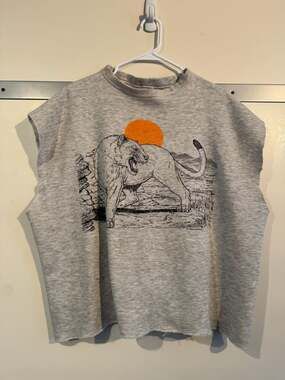 Vintage 1989 Mountain Lion Graphic Sleeveless Cropped Sweatshirt Size 4XL